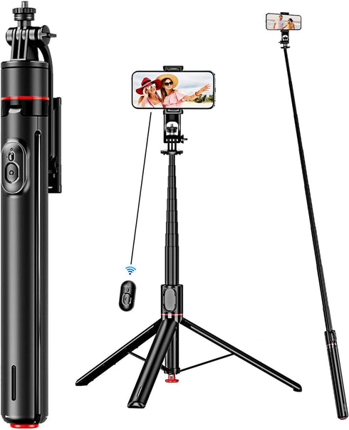 PEUJTEO 69-inch Selfie Stick Tripod with Remote Control,Lightweight,Aluminum Alloy, Tripod for iPhone/Android,Extended Support