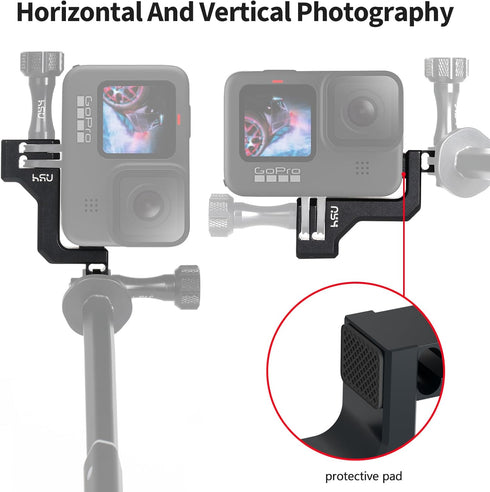 HSU 90 Degree Aluminum Vertical Bracket Adapter Elbow Mount for GoPro Hero 12/11/ 10/9 Black