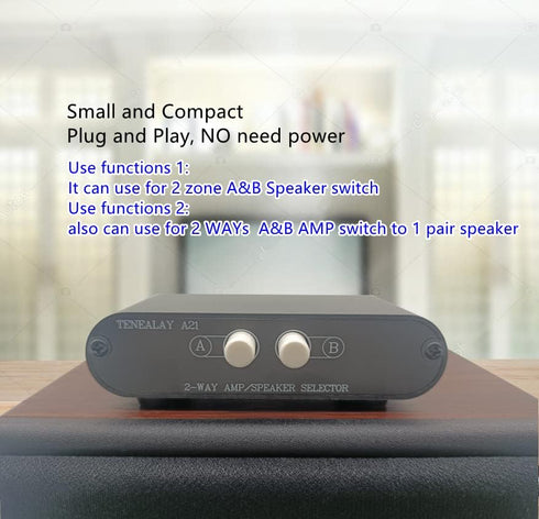 2-Way Stereo Amplifier Speaker Selector, AB Speaker Switch 2 Zone Distribution, Amp Switcher Box