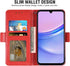 Asuwish Wallet Cover for Samsung Galaxy A15 5G, Red, with Tempered Glass Screen Protector and Leather Flip
