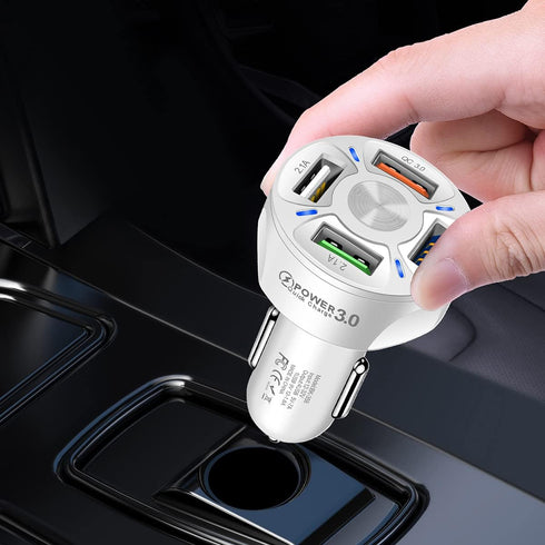 4 Ports USB Car Charger Adapter, Fast QC3.0 Quick Phone Charger with LED Light, Compatible with iPhone and Galaxy
