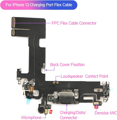Replacement Charging Port Dock Connector for iPhone 13, USB Charger Board Flex Cable Assembly with Repair Tools