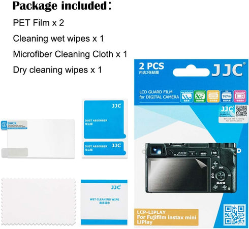 JJC 2 Pack PET Film Screen Protector for Fujifilm Instax Mini Liplay, Anti-Fingerprint Anti-Scratch LCD Cover