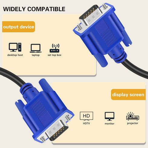 VGA to VGA Monitor Cable, 3 Feet Male to Male Computer Cord for TV and Projector, 10 Pack