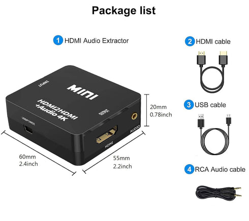 HDMI Audio Extractor, 4K HDMI to HDMI Splitter with 3.5mm AUX Audio, Compatible with TV, PC, PS3/4/5, Projector