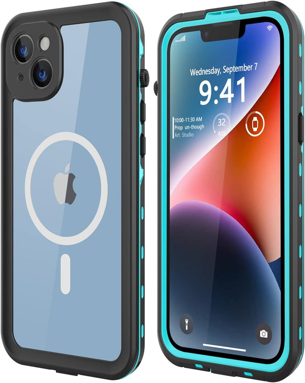 iPhone 14 Plus Waterproof Case, Shockproof Dustproof with Built-in Screen Protector, Magnetic Ring, 6.7", Teal