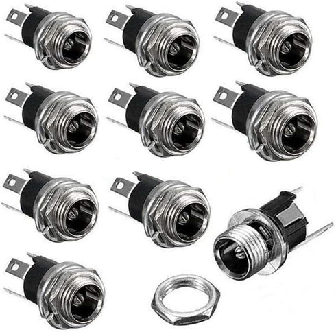HiLetgo 10pcs DC Power Supply Jack Socket, Female Panel Mount Connector, 3-Pin 5.5 x 2.1mm