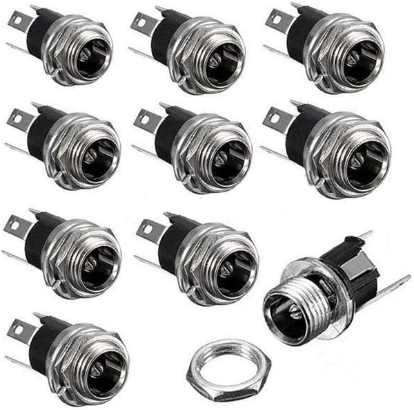 HiLetgo 10pcs DC Power Supply Jack Socket, Female Panel Mount Connector, 3-Pin 5.5 x 2.1mm