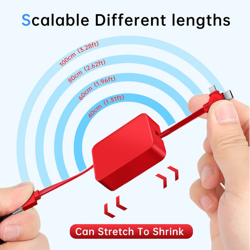 6 Pcs 3 in 1 Charging Cable Roll, Retractable Data Transfer Charging Cable, Compatible USB C(Type-C)/Micro USB/IP for
