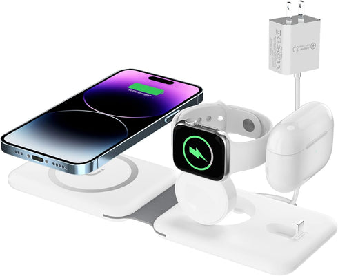 3 in 1 Wireless Charger, Foldable Magnetic Charging Station for Multiple Apple Devices, Compatible with iPhone
