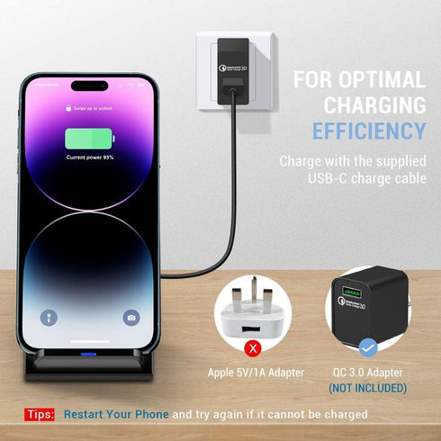 20W Fast Wireless Charger, Charging Stand for iPhone 15, 15 Pro, 14, 13, 12, 11 Series/X/XS/XR/8, Galaxy