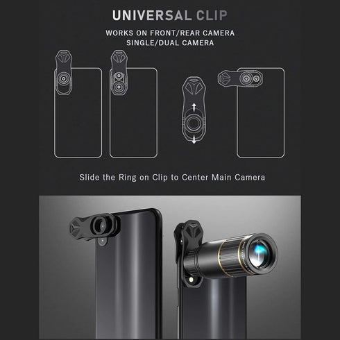 Andoer 4-in-1 Phone Lens Kit, External Phone Camera Lens Set with 22X Telephoto, 205° Fisheye, 4K Wide Angle, 25X Macro