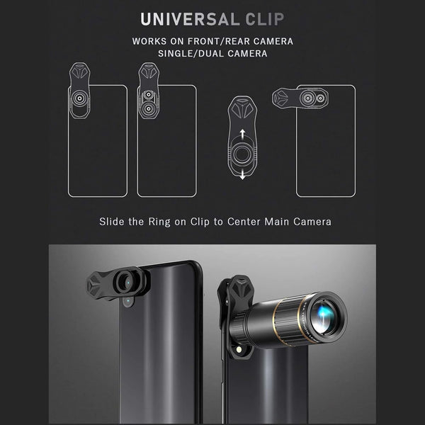 Andoer 4-in-1 Phone Lens Kit, External Phone Camera Lens Set with 22X Telephoto, 205° Fisheye, 4K Wide Angle, 25X Macro