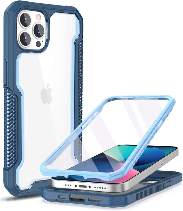 ANSHOW for iPhone 12/12 Pro Case, 360 Full Body Rugged Case with Built-in Screen Protector, Blue