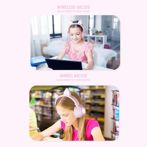 Cat Ear Bluetooth Headphones, Toddlers Kids Wireless Headphones for Boys and Girls, Compatible with Amazon Fire