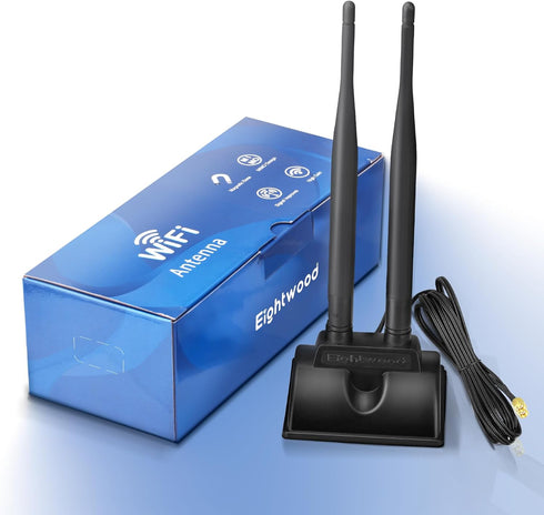 Eightwood WiFi Antenna with RP-SMA Male Connector, 2.4GHz 5GHz Dual Band Magnetic Base