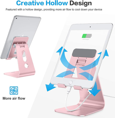 OMOTON Adjustable Tablet Stand for Desk, T2 Tablet Holder with Longer Arms for iPad Pro/Air/Mini, Rose Gold
