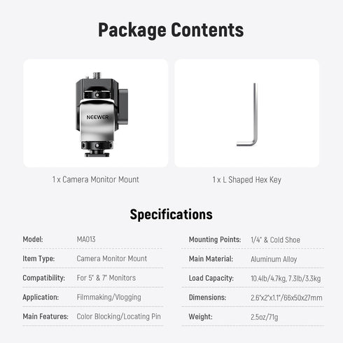 NEEWER Color Blocking Camera Monitor Mount with Cold Shoe, 360° Swivel, Compatible with Atomos Ninja V Monitor