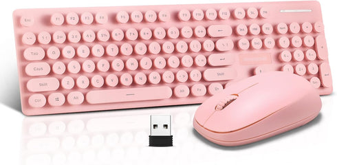 Wireless Keyboard and Mouse Combo, Full Size Compact Quiet Wireless Keyboard and Mouse Set 2.4G Ultra-Thin Sleek Design for Windows, Computer, Desktop, PC, Notebook, Laptop,Round Keys Pink