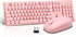 Wireless Keyboard and Mouse Combo, Full Size Compact Quiet Wireless Keyboard and Mouse Set 2.4G Ultra-Thin Sleek Design for Windows, Computer, Desktop, PC, Notebook, Laptop,Round Keys Pink