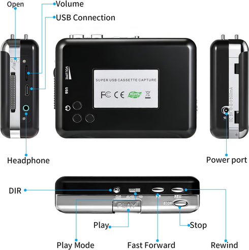 Gxyamen Cassette Cassette MP3 Tape Player Recorder, to Converter with Software, Compatible with Laptops and Personal