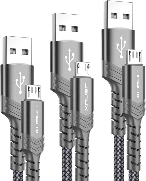 JSAUX Micro USB Charger Cable (3-Pack 3.3ft+6.6ft+10ft) Nylon Braided Cord for Samsung Galaxy S6 S7 Edge Note 5 - Grey