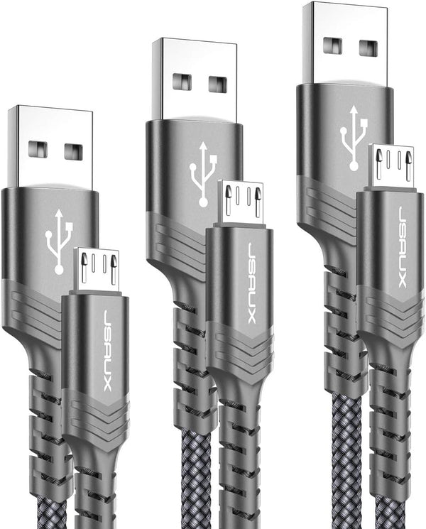 JSAUX Micro USB Charger Cable (3-Pack 3.3ft+6.6ft+10ft) Nylon Braided Cord for Samsung Galaxy S6 S7 Edge Note 5 - Grey