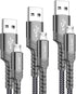 JSAUX Micro USB Charger Cable (3-Pack 3.3ft+6.6ft+10ft) Nylon Braided Cord for Samsung Galaxy S6 S7 Edge Note 5 - Grey