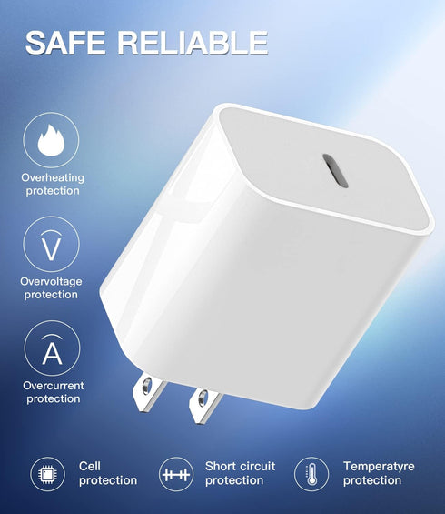 20W PD Power Adapter Compatible with iPhone 12 Pro Max Fast USB C Wall Charger Block for iPad Charging Quick Box 5ft