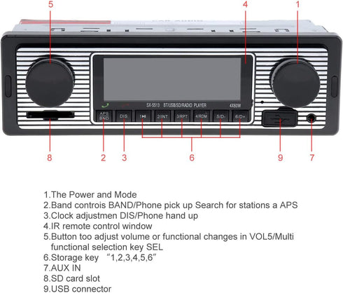 12V Bluetooth Car Radio MP3 Player, Vehicle Stereo Audio Support FM / USB / SD / AUX with Remote Control