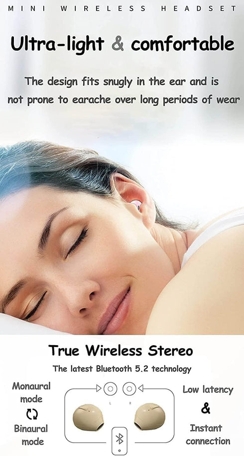 Invisible Earbuds Small Mini Wireless Bluetooth Earpiece, Discreet Earbud for Music, Home, Work