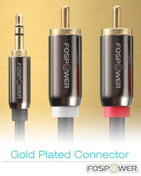 FosPower 3.5mm to RCA Cable (10FT) Male to Male Stereo Aux Cord, 24K Gold Plated Y Splitter Adapter Design