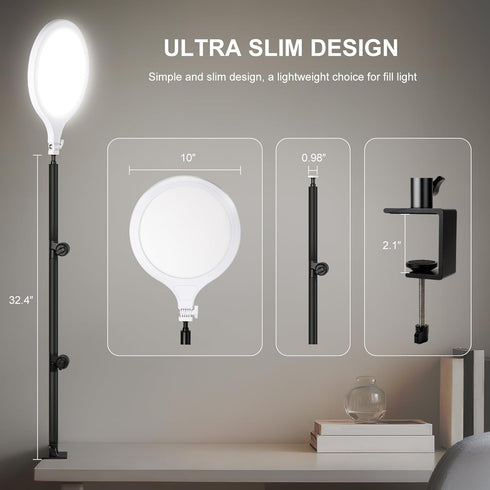 SH 10'' 360 Ring Light for Streaming, Full Screen LED Ring Light for Desk with Adjustable Arm, Video Conference