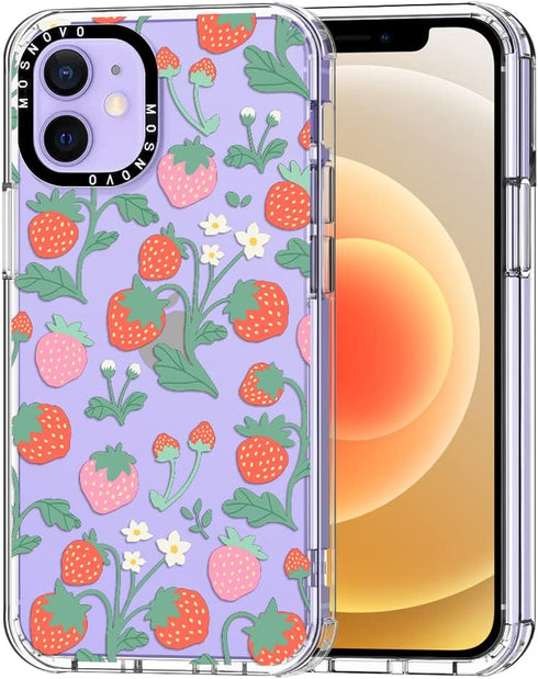 MOSNOVO Clear Shockproof TPU Case for iPhone 12 & 12 Pro, Buffertech 6.6 ft Drop Impact, Strawberry Garden Design
