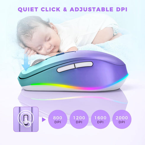 Wireless Mouse Jiggler, LED Wireless Mice with Built-in Mouse Jiggler Mover, Rechargeable Moving Mouse for Computer