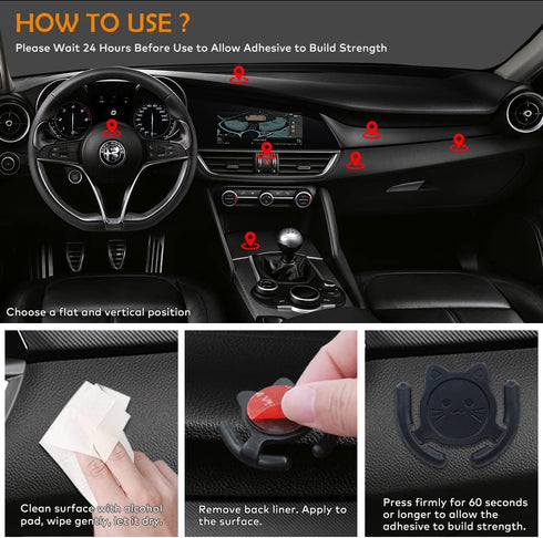 Multi-Surface Holder Car Mount 3 Pack for PopSocket Grip Holder, Cute Cat Strong Adhesive Sticky Pad (Black)