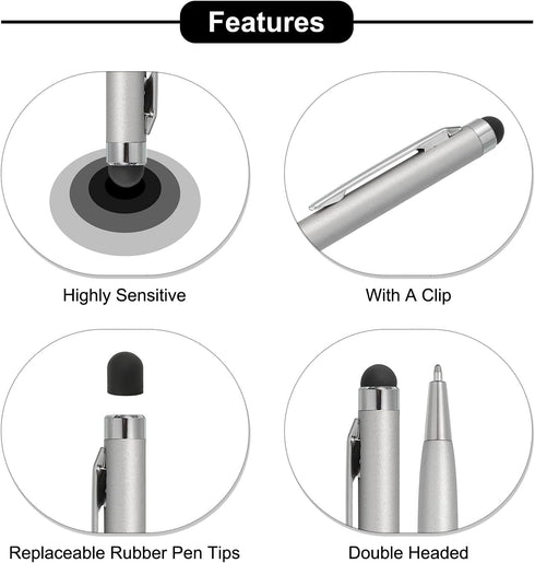 MECCANIXITY 12pcs 2 in 1 Universal Capacitive Stylus Pens for Touch Screens, Black Ink Ballpoint Pen with Stylus Tip