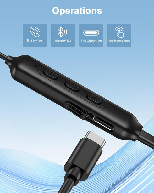 NANAMI Open Ear Headphones, Wireless Bluetooth Earbuds, 15H Playtime, IPX5 Waterproof Sports Neckband with Earhooks