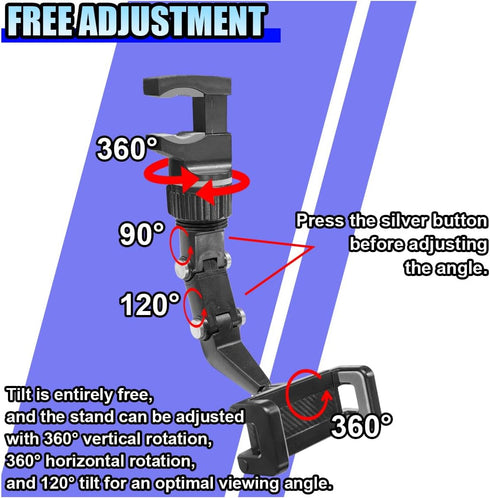 ZIMISI 360 Rearview Mirror Phone Mount Holder for Car, Rotating Adjustable Car Phone & GPS Holder, Universal