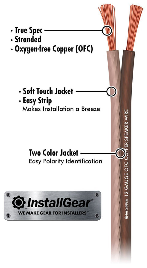 InstallGear 12 Gauge Speaker Wire (30ft) - Brown 12 AWG Speaker Wire Speaker Cable 99.9% - Oxygen-Free Copper - True Spec and Soft Touch Cable - OFC Speaker Wire 12 Gauge for Outdoor Speaker Wire
