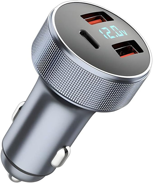 72W Fast Car Charger Adapter, Dual USB Type C with LED Display, QC 3.0 PD Cigarette Lighter Adapter