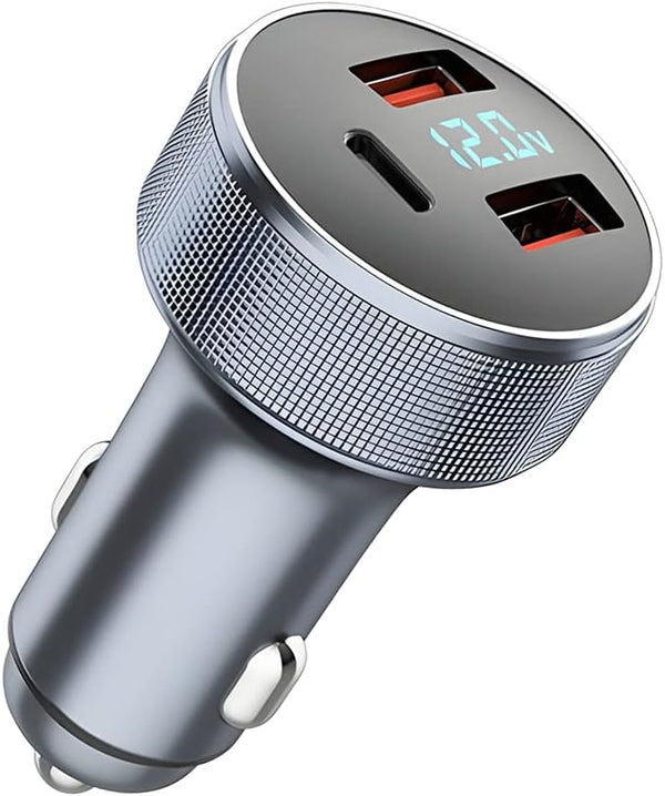72W Fast Car Charger Adapter, Dual USB Type C with LED Display, QC 3.0 PD Cigarette Lighter Adapter