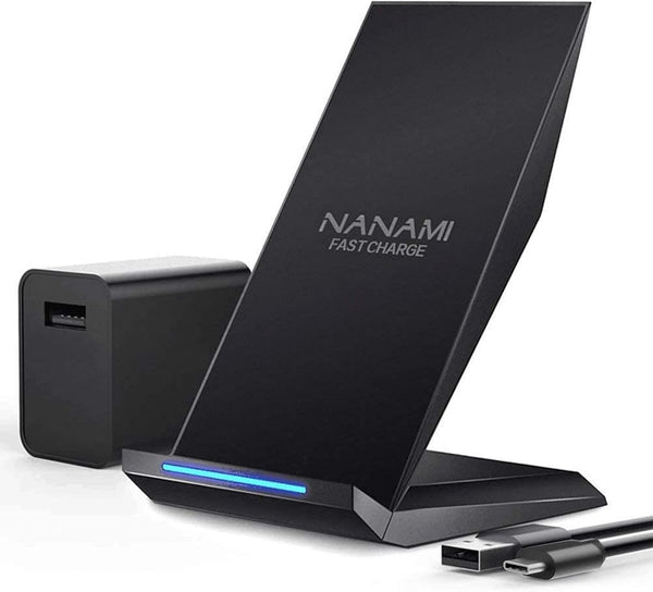 NANAMI Fast Wireless Charger with USB Phone Charger, Qi Certified Charging Stand with QC3.0 Adapter for iPhone 15/14/13