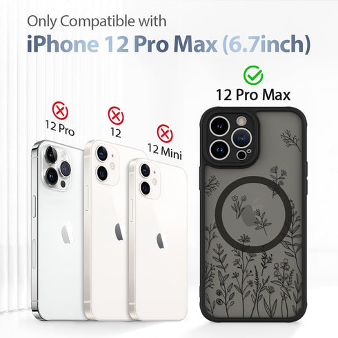 AIGOMARA Magnetic Case for iPhone 12 Pro Max, Cute Black Flower Floral Case for Women Girls, Soft TPU Bumper