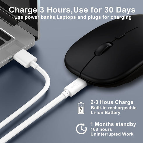 Wireless Bluetooth Mouse for iPad/MacBook Pro/Air/Laptop/PC, Rechargeable Silent Mouse Portable Slim for Surface