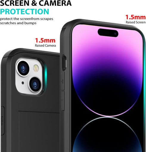 ZUSLAB Card Holder Slot Case for Apple iPhone 15 6.1 Inches 2023, Black Phone Wallet with 1 Tempered Glass Protector
