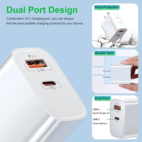 20W USB C Charger Block, Bangfun Dual Port PD 20 Watt Fast Charger Block Compatible with iPhone 16/15/14/13/12 Pro