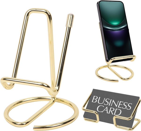CREECHWA Gold Desk Accessories, Electroplated Metal Phone Holder and Bussiness Card Stand, Cute