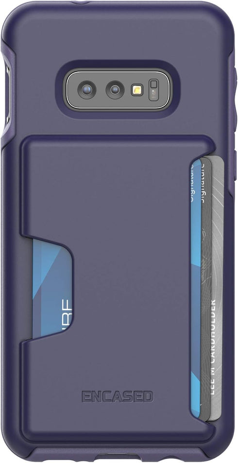 ENCASED Galaxy S10e Wallet Case, Protective Cover with Card Holder (Purple)