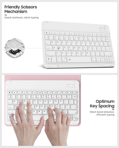 MoKo Universal Tablet Case with Keyboard for 9", 9.7", 10.1", 10.2", 10.4", 10.5", 10.9", 11" Tablets, Pink
